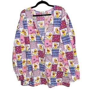 Vintage Pooh scrub top Winnie the Pooh patchwork women’s XL Disney pockets